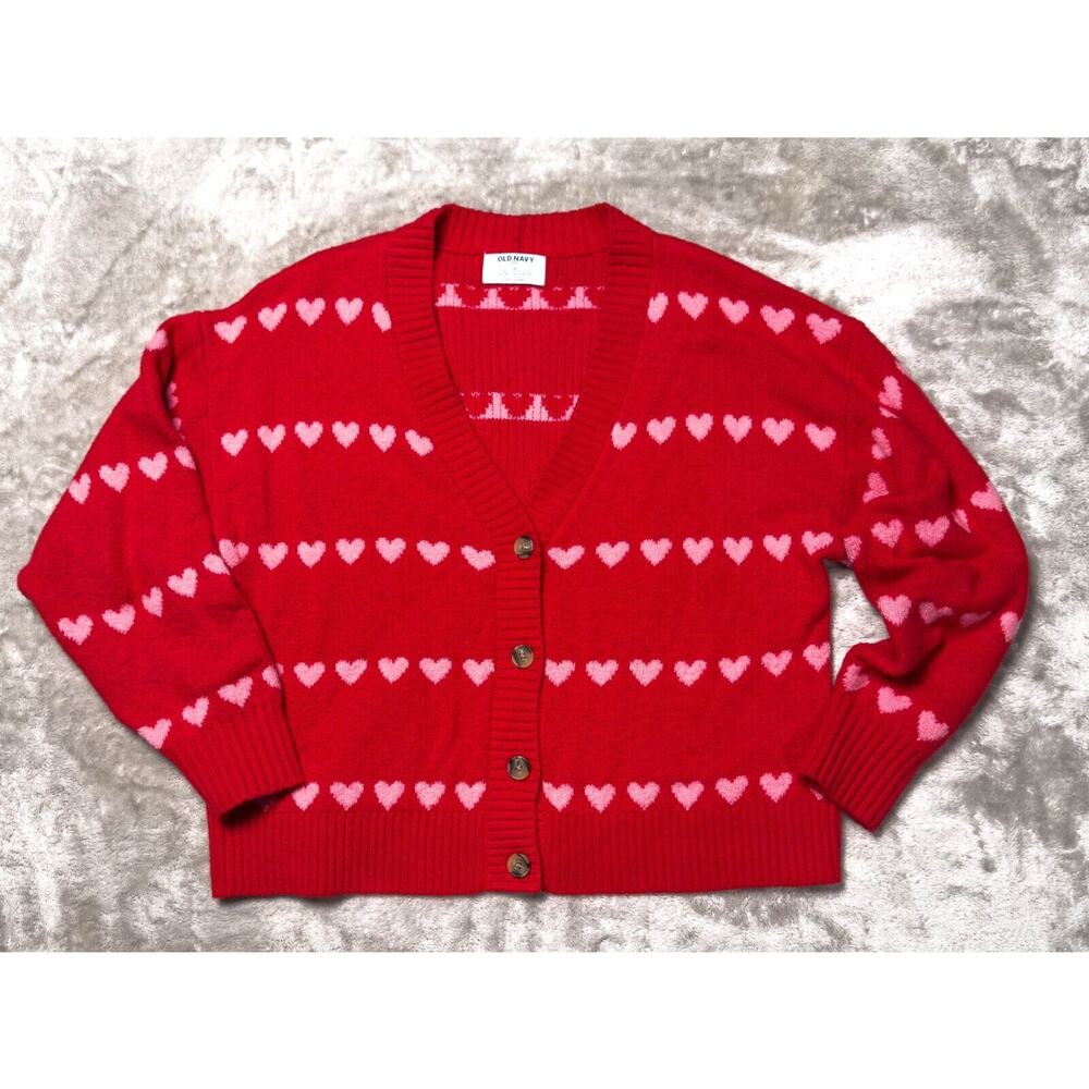 Old Navy Red and Pink Heart Cardigan